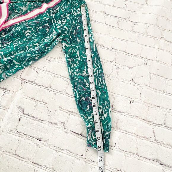 LOFT Green Pink Paisley Ramie V Neck Button Front Sheer Long Sleeve Cardigan M - Picture 10 of 12